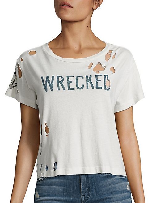 MOTHER - Goodie Goodie Distressed Cropped Cotton Tee