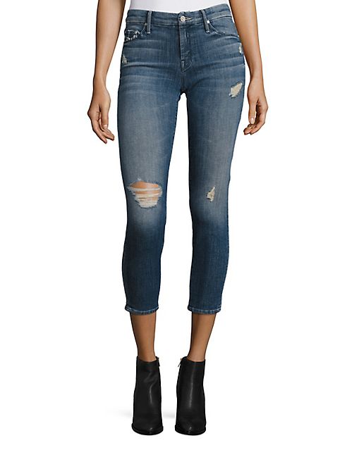 MOTHER - The Looker Distressed Cropped Skinny Jeans