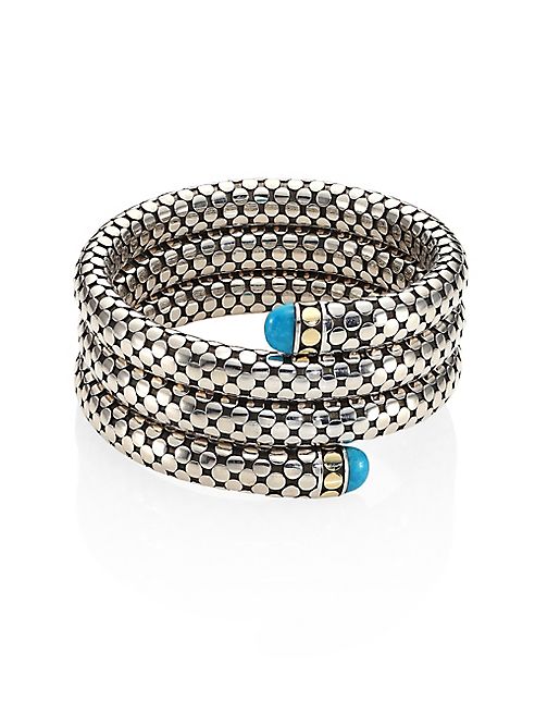 John Hardy - Dot Turquoise, 18K Yellow Gold & Sterling Silver Triple Coil Bracelet