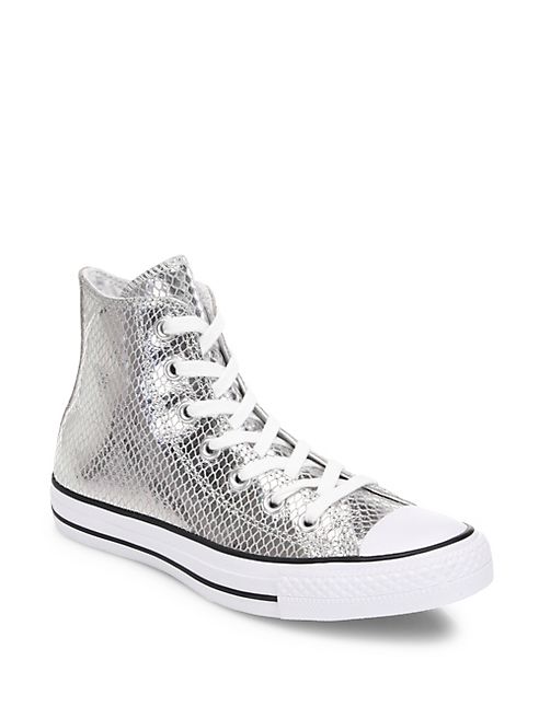 Converse - Chuck Taylor All-Star Snake-Print Metallic Leather High-Top Sneakers