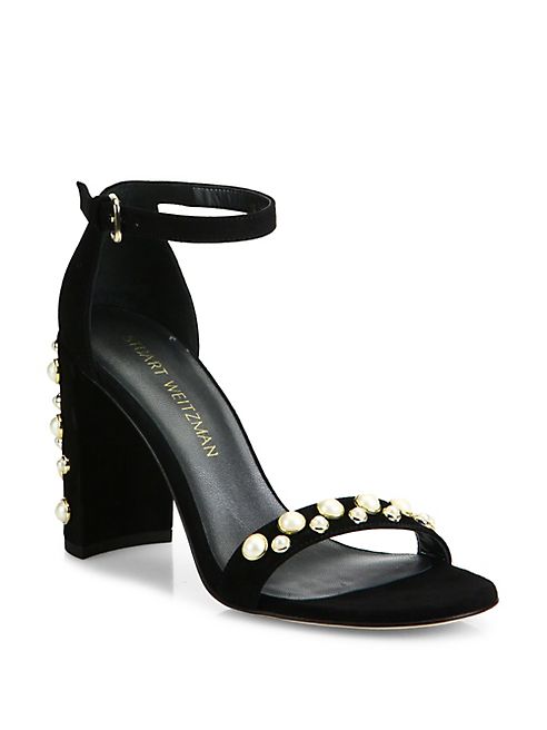 Stuart Weitzman - Morepearls Studded Suede Ankle Strap Sandals