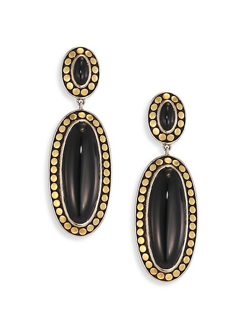 John Hardy - Dot Black Onyx & 18K Bonded Yellow Gold Oval Drop Earrings