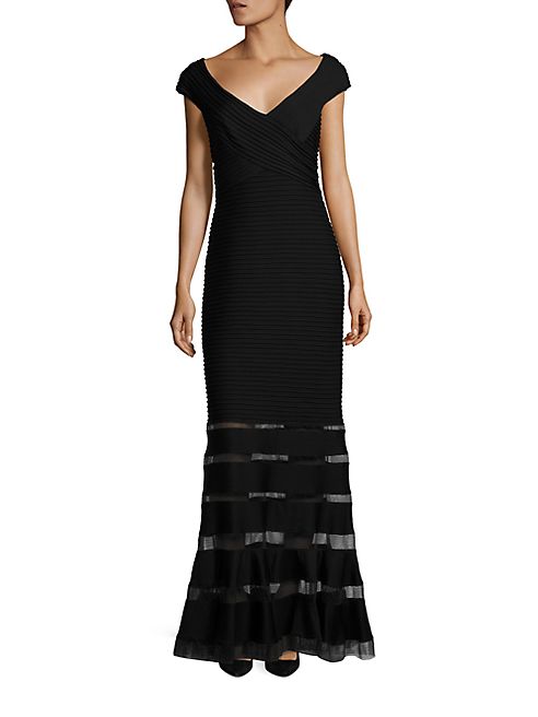 Tadashi Shoji - Pintuck Sheer Paneled Gown