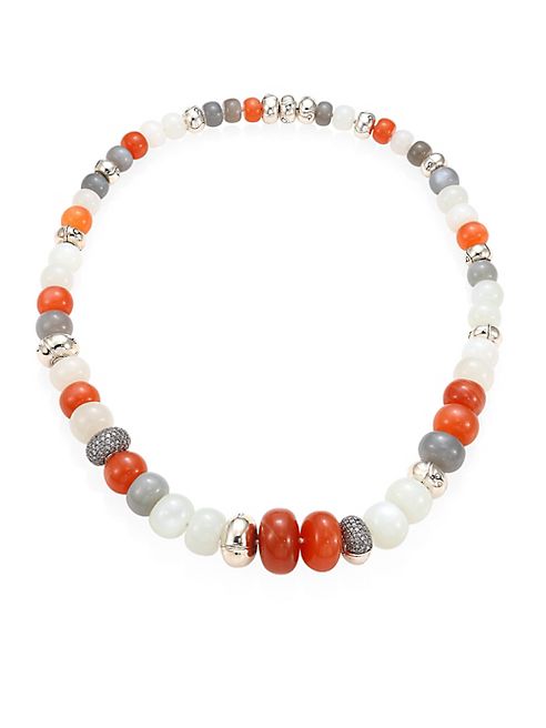 John Hardy - Bamboo Grey Diamond, Multicolor Moonstone & Sterling Silver Necklace