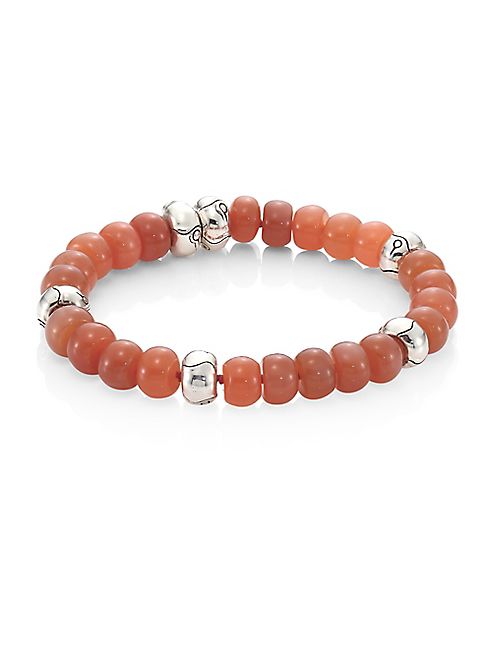 John Hardy - Bamboo Peach Moonstone & Sterling Silver Bead Bracelet