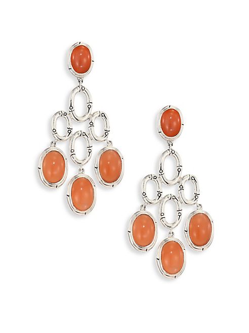 John Hardy - Bamboo Peach Moonstone & Sterling Silver Chandelier Earrings