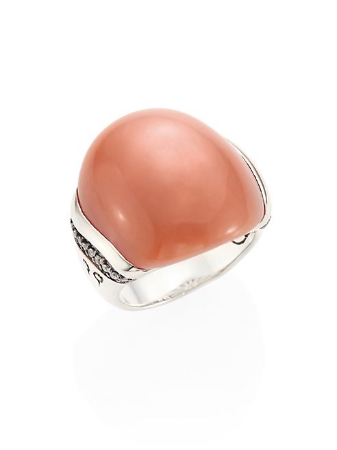 John Hardy - Bamboo Grey Diamond, Peach Moonstone & Sterling Silver Ring