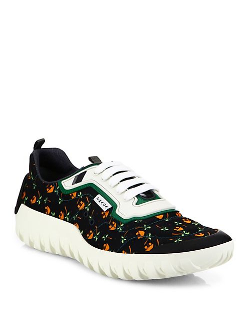 Prada - Palm-Printed Lace-Up Sneakers