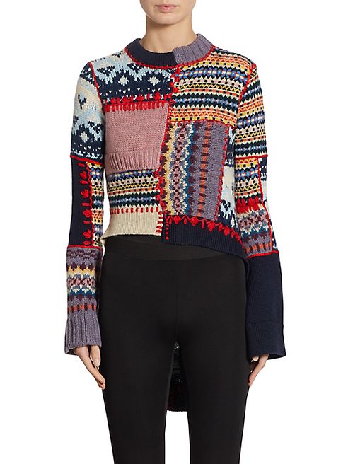 Alexander McQueen - Patchwork Wool & Cashmere Hi-Lo Sweater