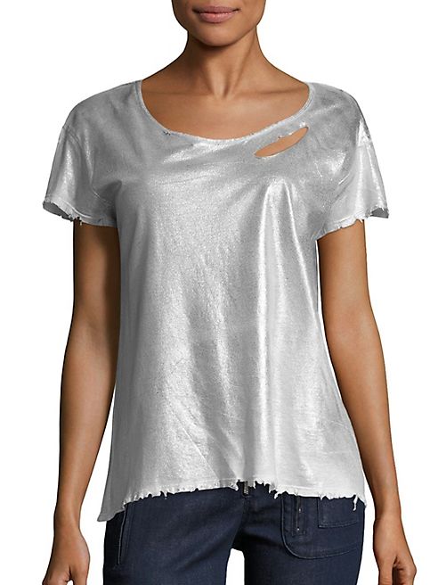 RtA - Nicola Metallic Cotton & Cashmere Distressed Tee