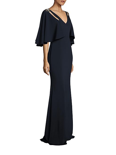 Badgley Mischka - Cutout Cape Gown