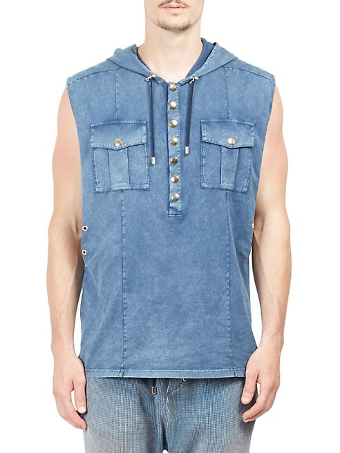 Balmain - Sleeveless Hooded Denim Top