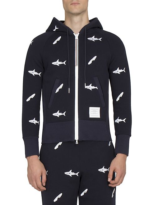 Thom Browne - Shark Embroidered Zip-Up Hoodie