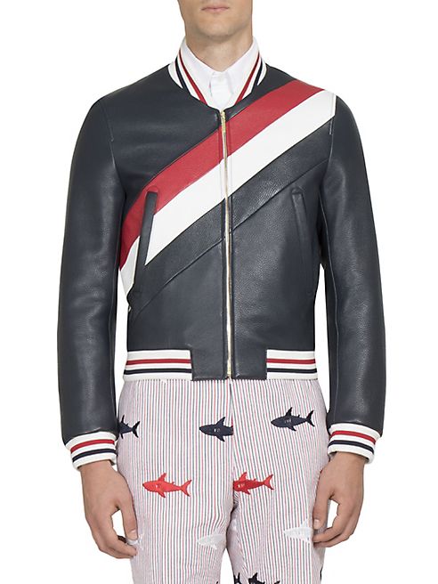 Thom Browne - Striped Leather Bomber Jacket