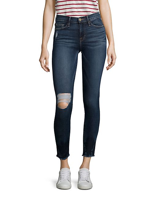 FRAME - Le Skinny De Jeanne Cropped Distressed Skinny Jeans