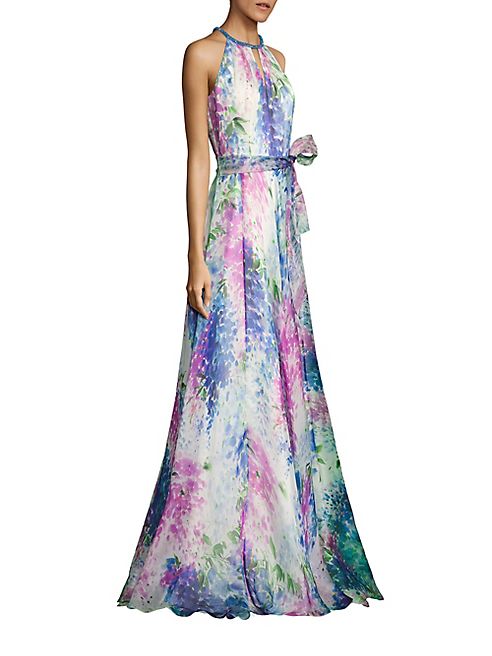 Carmen Marc Valvo - Floral-Print Silk Organza Halter Gown