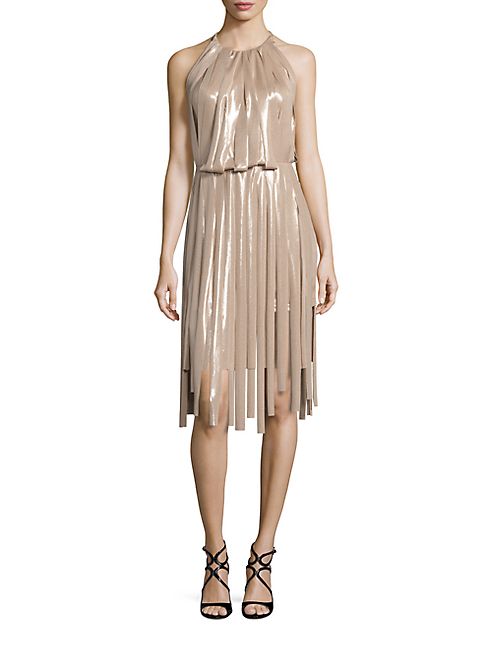 Halston Heritage - Metallic Jersey Strips Dress