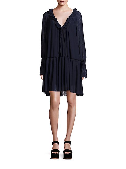 See by Chloé - Crepe Pleated Ruffle Dress