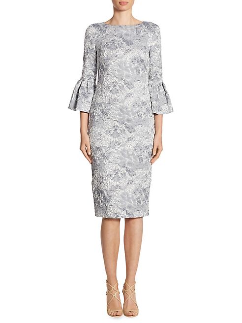 Theia - Metallic Jacquard Bell Sleeve Dress