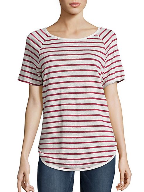 FRAME - Dolphin Hem Striped Linen Tee