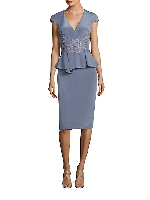 Theia - Stretch-Silk Peplum Sheath Dress