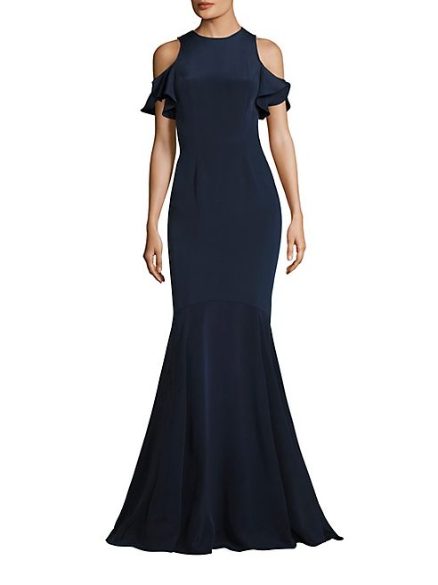 Theia - Ruffle Cold-Shoulder Mermaid Gown