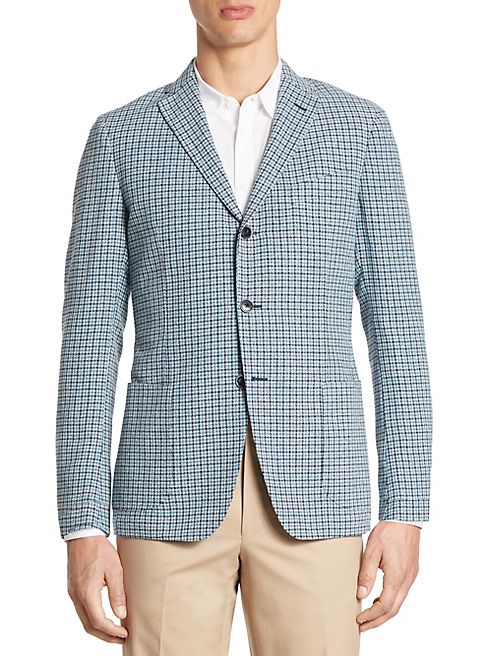 Saks Fifth Avenue Collection - Slim-Fit Hatch Stitch Plaid SportCoat