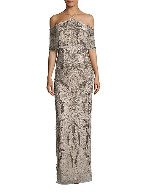 Aidan Mattox - Beaded Cold-Shoulder Gown