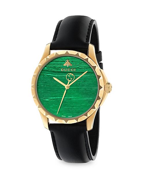 Gucci - Le Marché des Merveilles Synthetic Malachite, Goldtone PVD & Leather Strap Watch