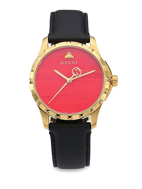 Gucci - Le Marché des Merveilles Synthetic Coral, Goldtone PVD & Leather Strap Watch