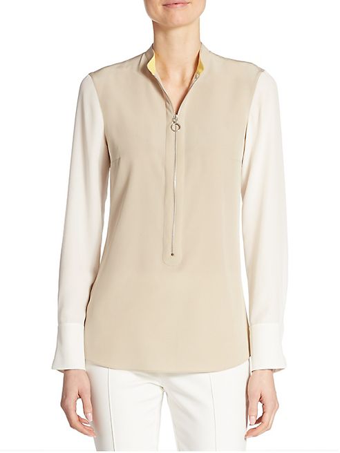 Akris punto - Zip-Front Colorblock Silk Blouse