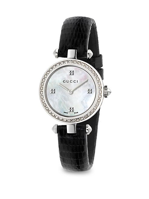 Gucci - Diamantissima Diamond, Mother-Of-Pearl, Stainless Steel & Lizard Strap Watch