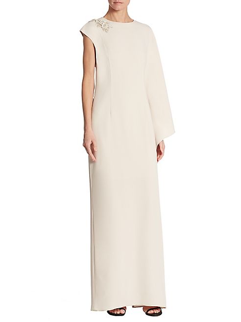 Teri Jon by Rickie Freeman - Solid One-Shoulder Cape Gown