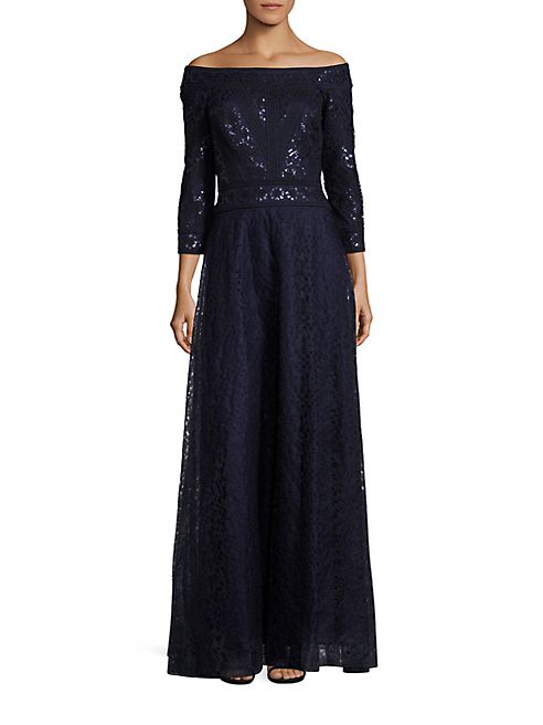 Tadashi Shoji - Off-the-Shoulder Sequined Gown