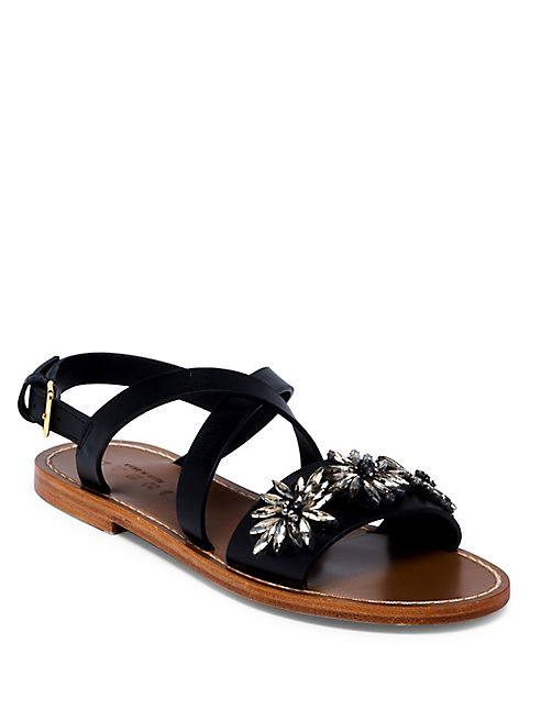 Marni - Crystal-Embellished Flat Leather Sandals