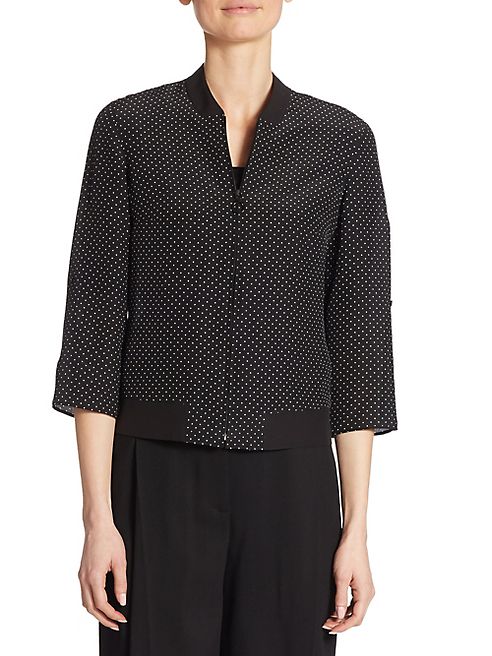 Akris punto - Dotted Silk Zip-Up Bomber Blouse