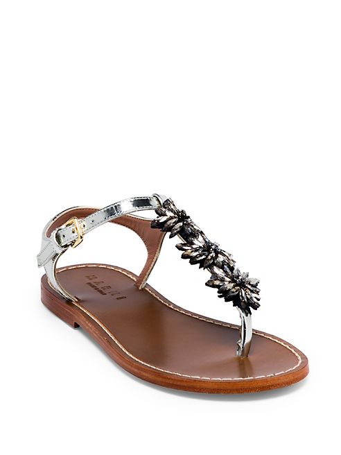 Marni - Crystal-Embellished Metallic Leather Thong Sandals