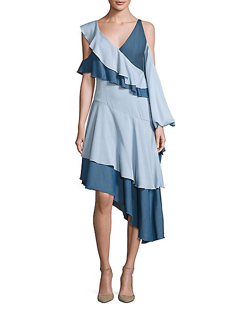 Jonathan Simkhai - Ruffled Cold-Shoulder Chambray Dress