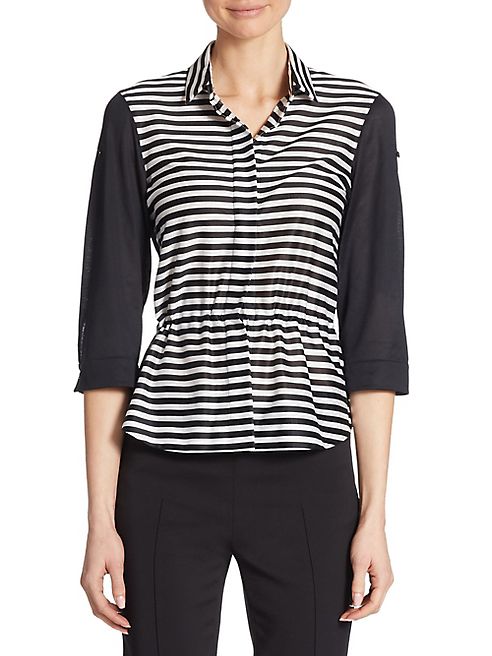 Akris punto - Striped Cinched Waist Cotton Shirt