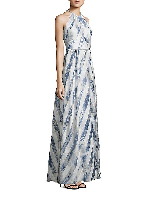 Carmen Marc Valvo - Striped Organza Halter Gown