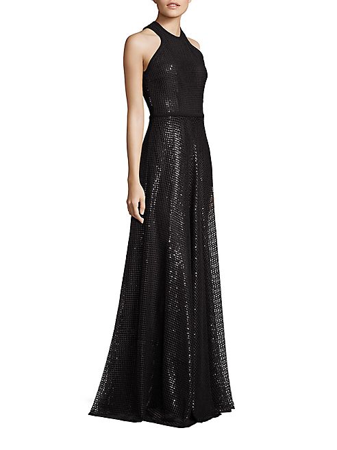 Carmen Marc Valvo - Embroidered Sequin Halter Gown