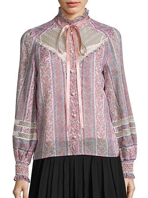 Marc Jacobs - Lace-Inset Cotton & Silk Peasant Top