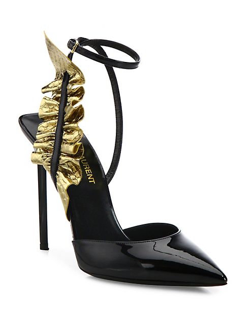 Saint Laurent - Edie Metallic & Patent Leather Ankle-Strap Pumps