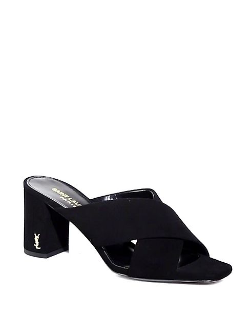 Saint Laurent - Loulou Suede Crisscross Block Heel Mules