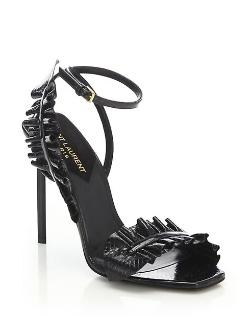 Saint Laurent - Edie Ruffled Snakeskin Ankle-Strap Sandals