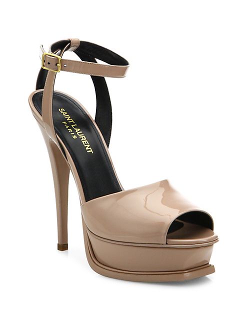 Saint Laurent - Tribute Patent Leather Peep Toe Platform Sandals