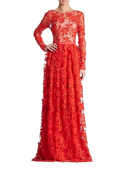 ML Monique Lhuillier - Floral Lace Gown