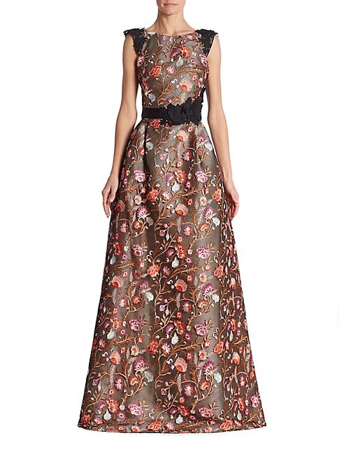 ML Monique Lhuillier - Bright Floral Embroidered Gown