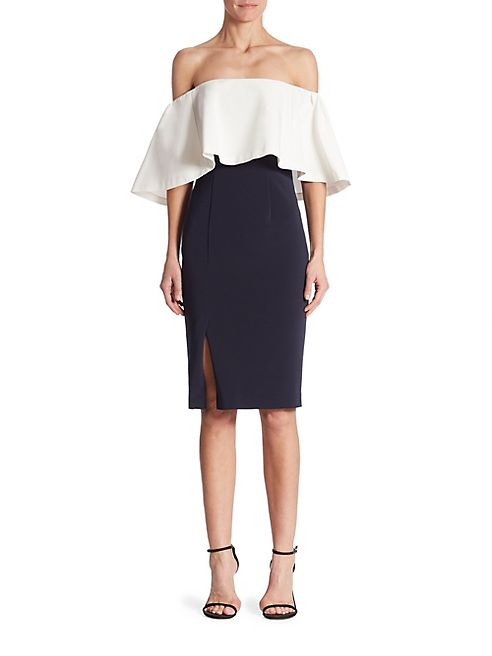 ML Monique Lhuillier - Colorblock Off-The-Shoulder Dress