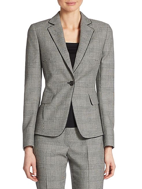 Akris punto - Faux Leather-Piped Glen Plaid Wool Jacket